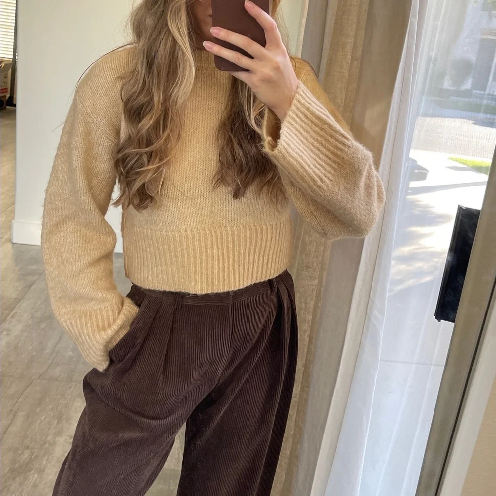 Zara Beige Ribbed Crew Neck Sweater - Picture 5 of 13